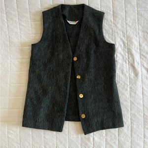 Personal Mohair Knit Vest Women 34 Grey Gold Button Vintage ILGWU Cardigan Layer